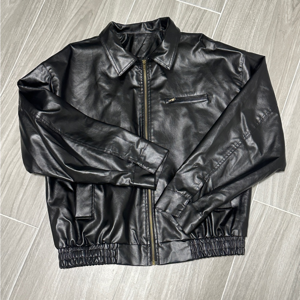 YesStyle Black Faux Leather Jacket